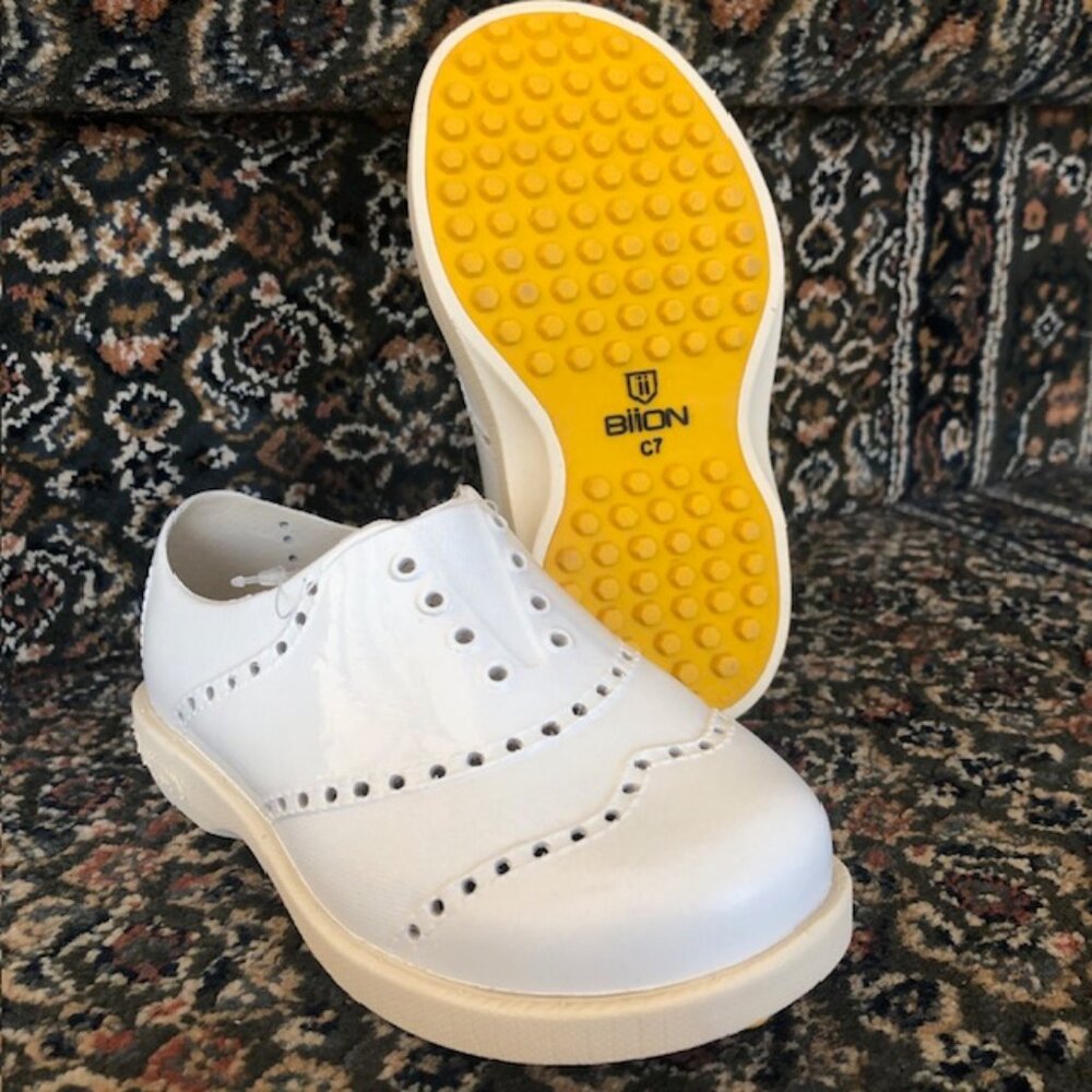 SALE - BIION Toddler Saddle-Style Spikeless Golf Shoes, White / Yellow - Size C7